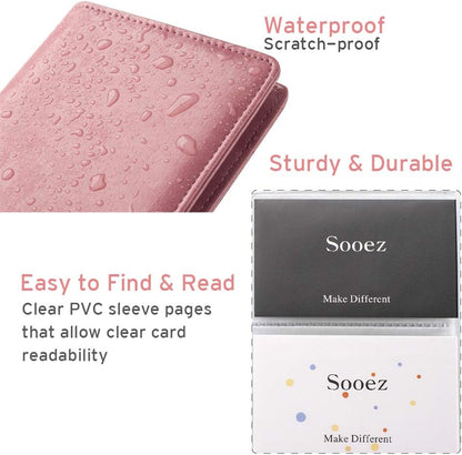 Sooez Leather Professional Business Card Book Holder Organizer, 240 Capacity Credit Card Booklet, PU Name Cards Holder Storage File for Men Women, 7.7 x 4.5 Inch, Black