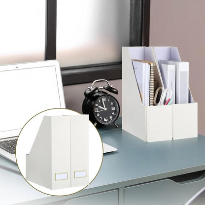 Gueevin Set of 6 Magazine File Holder Stylish Sturdy Cardboard File Boxes Desk Magazine Organizer Rack with Gold Label Holder to Organize Your Desk or Shelves for Home Classroom Office Library(Blue)