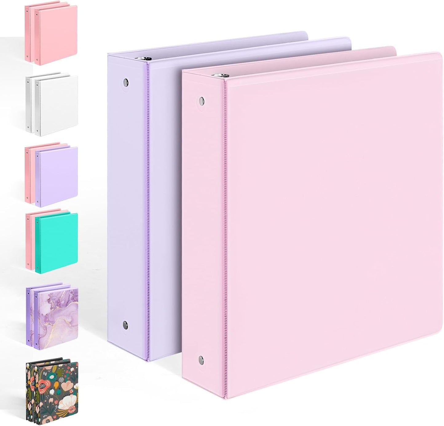 2 Pack BinderX Extra Durable 3 Ring Binder, 1 Inch Binder Round Rings, Fits 350 Sheets of 8.5x11 Paper, Customizable View Cover with Inside Pockets, Cute 1 Inch Binders 3 Ring, Pink & Purple