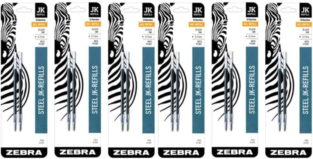 Zebra G-301 Stainless Steel Pen JK-Refill, Medium Point, 0.7mm, Black Ink, 2-Count (6 Pack)