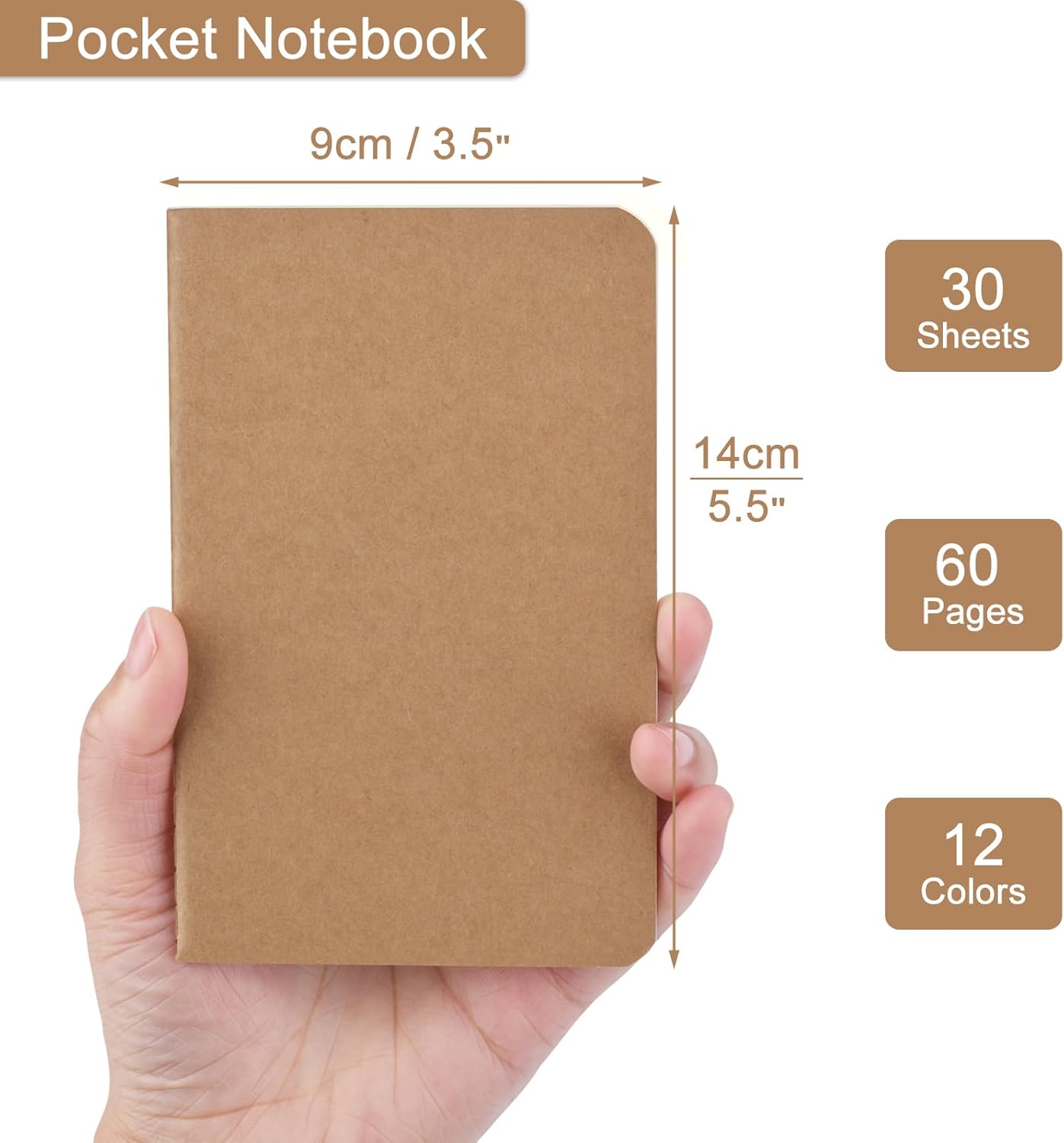 ZCZN 100 Pack Kraft Pocket Notebooks Bulk, 3.5 X 5.5 Inches Blank Paper Journaling Notebooks, 30 Sheets/60 Pages, Mini Journal Notebooks for Work, Writing, Drawing Memo Notepad(Kraft Cover)