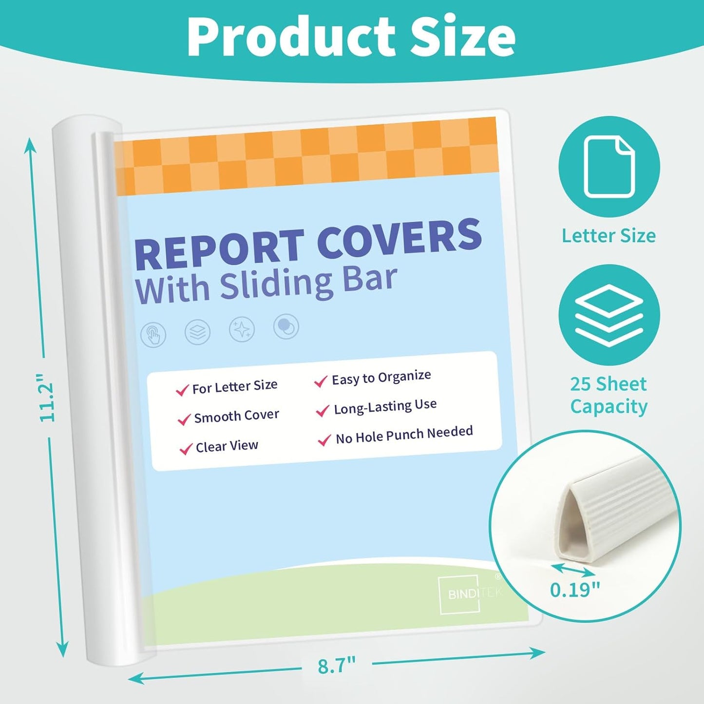 Binditek 12 Pack Clear Report Covers with Sliding Bars, 9mm Sliding Bar File Folder, 70 Sheet Capacity, Letter Size, 5.5 Mil Thick, White, for Students and Coworkers
