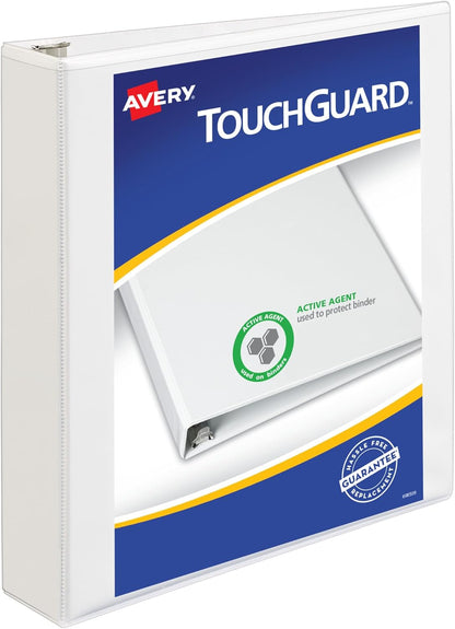 Avery TouchGuard Protection 3 Ring Binder, Customizable Cover, 1.5 Inch Slant Rings, 1 White Binder (17142)
