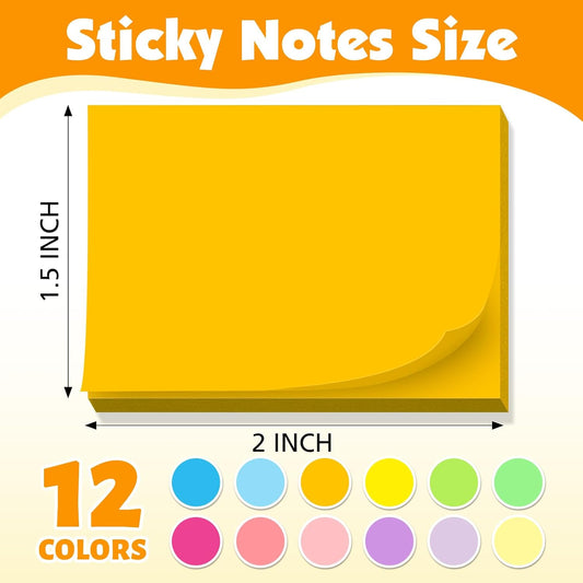 (60 Pack) Sticky Notes 1.5x2 Inches, 12 Bright Colors Self-Stick Note Pads Premium Mini Sticky Notes, Bulk Sticky Notes Pads for School, Office, Home
