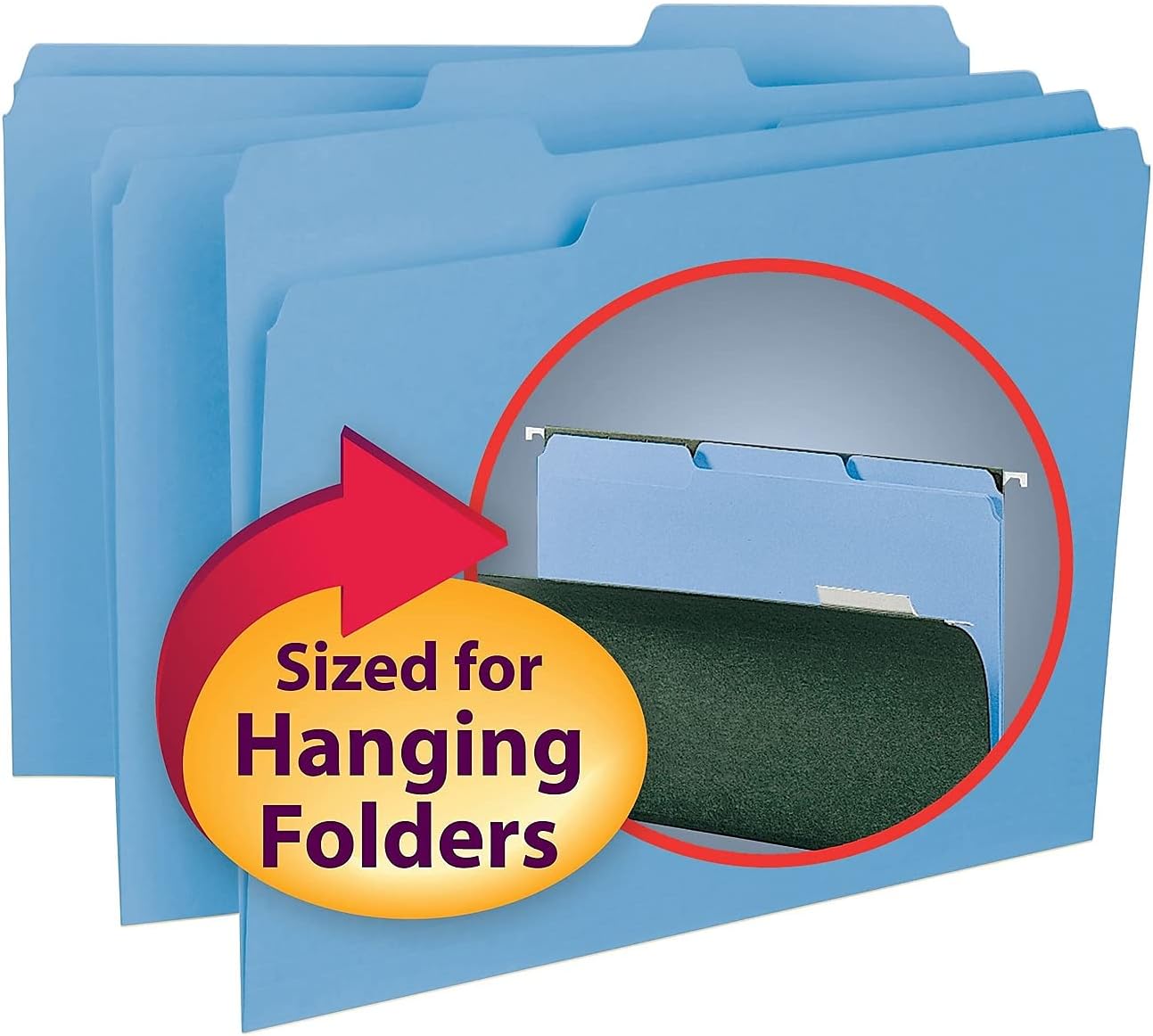Smead Interior File Folder, 1/3-Cut Tab, Letter Size, Aqua, 100 per Box, Expandable File Folders for Filing Cabinet
