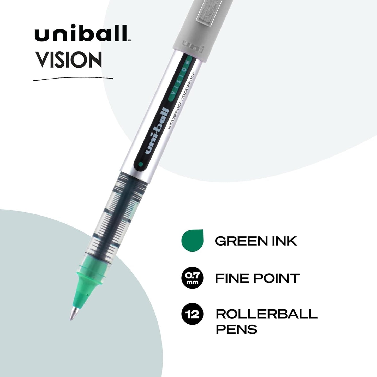 uni-ball Vision Stick Roller Ball Pens, Fine Point, Black Ink, Pack of 4