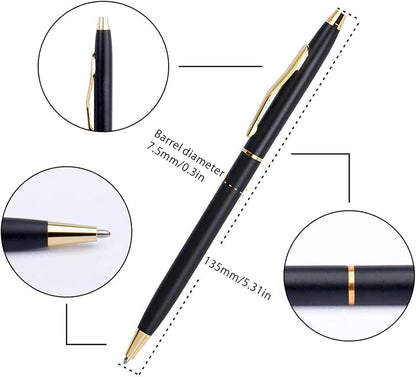 Cambond Slim Ballpoint Pens Bulk - Black Ink 1.0mm Medium Point Retractable Metal Pen for Police Uniform, Flight Attendant & Office, 10 Pack (Black Barrel)