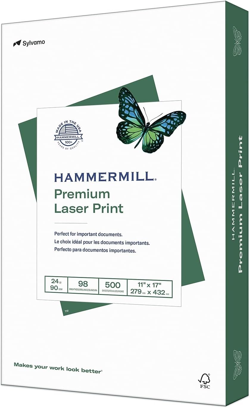 Hammermill Premium Laser Print Paper, 24 lb Copy Paper, 8.5 x 11 Letter Size, 3 Hole - 1 Ream (500 Sheets) - 98 Bright