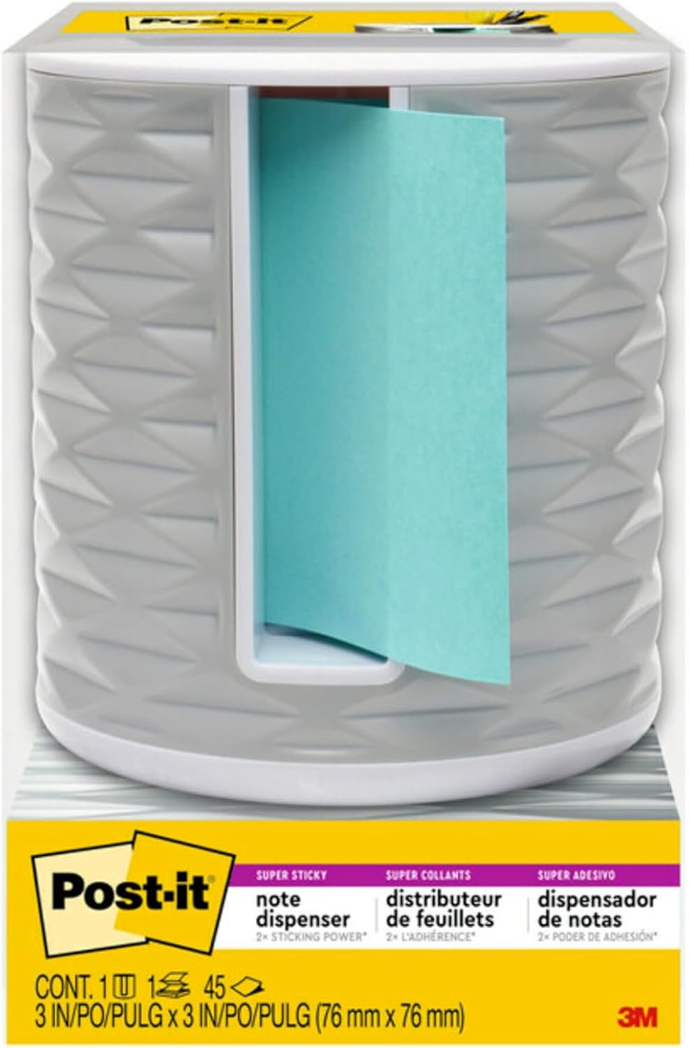 Post-it Note Dispenser, Vertical Design, Pop-Up Notes, Black with Grey Geometric Pattern, 1 Aqua Splash 3 in x 3 in Super Sticky Note Pad
