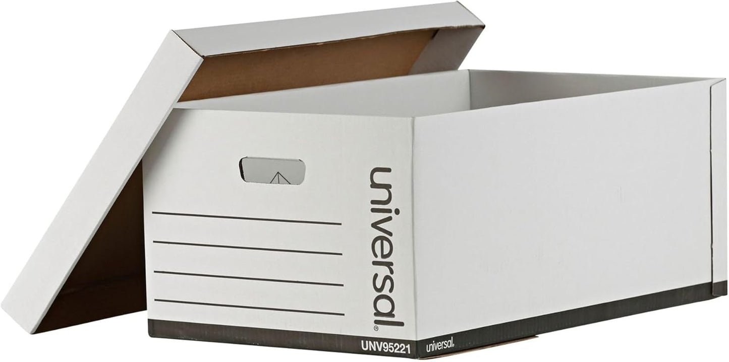 Universal Basic-Duty Economy Record Storage Boxes, 10 Pack, Letter/Legal Files, 12" x 15" x 10", White,