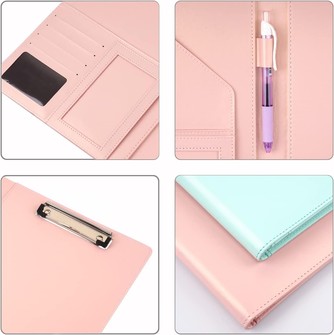 WAVEYU Resume Portfolio Folder, Padfolio Clipboard, Writing Portfolio Leather Clipboard with Cover for Legal Pad Holder Letter Size A4 for Business Conference Notepad Clip Boards, Purple