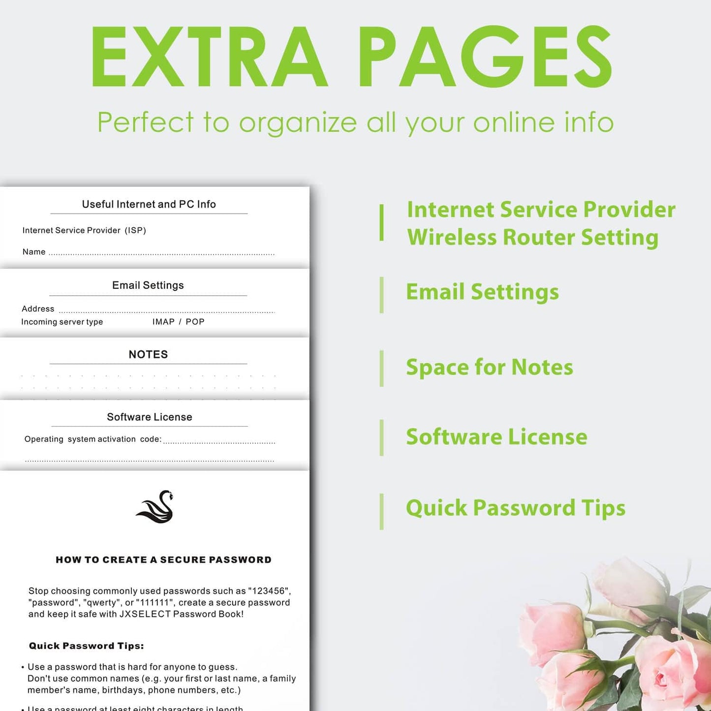 Elegant Password Book with Alphabetical Tabs - Hardcover Password Book for Internet Website Address Login - 5.2" x 7.6" Password Keeper and Organizer w/Notes Section & Back Pocket (Turquoise)