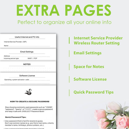 Elegant Password Book with Alphabetical Tabs - Hardcover Password Book for Internet Website Address Login - 5.2" x 7.6" Password Keeper and Organizer w/Notes Section & Back Pocket (Turquoise)