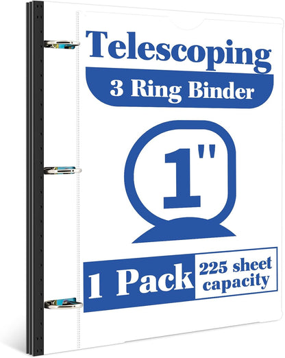 INFUN Telescoping 3 Ring Binder - 4PCS, Portable Plastic 3 Ring Binder with Telescoping Spine, Binders with Foldable Front Cover Holds 8.5"x11" Paper for School, Office, Homes