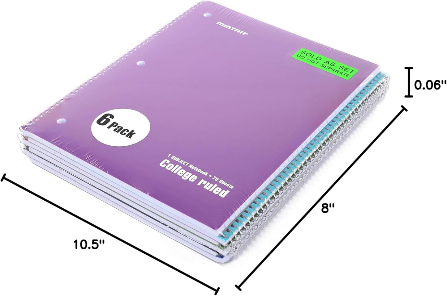 Mintra Office Spiral Notebooks, Wirebound, Journals for School, Work, Business, Aesthetic Stationery, Writing Pads, Teacher & Student Supplies (6, Pastel, College)