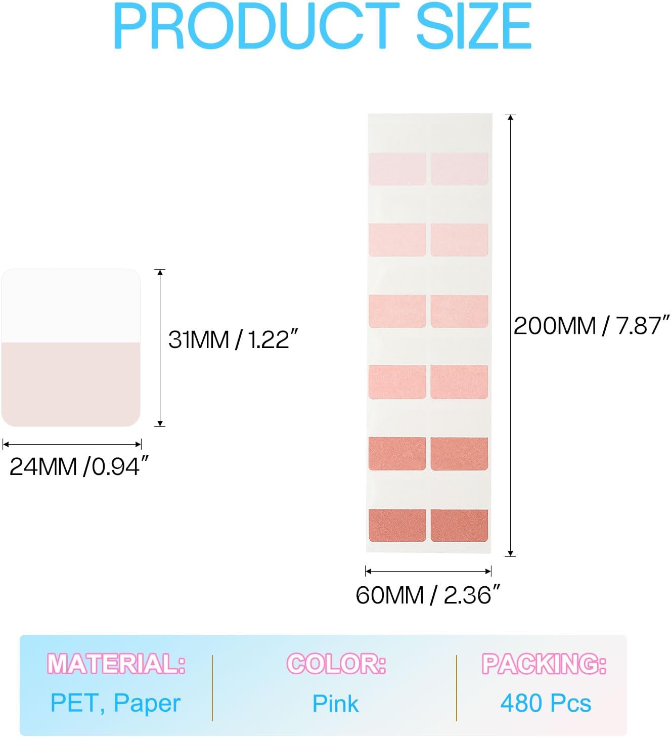 PATIKIL Clear Index Sticky Tabs, 480 Pcs Small Transparent Sticky Notes Bookmarks Planner Stickers Page Tabs for Office Notebooks File Folder Ledger Book, Gradient Pink