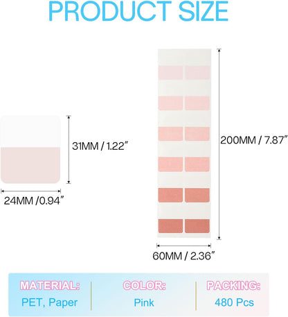PATIKIL Clear Index Sticky Tabs, 480 Pcs Small Transparent Sticky Notes Bookmarks Planner Stickers Page Tabs for Office Notebooks File Folder Ledger Book, Gradient Pink