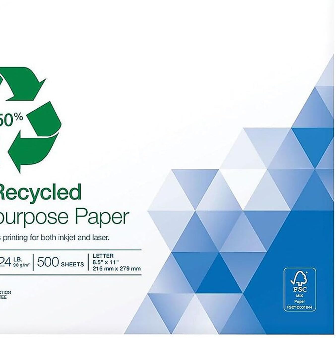 Staples 100% Recycled 8.5-Inch x 11-Inch Copy Paper 20 lbs 92B 500/Ream 10 Ream/Count, For Office, School & Home