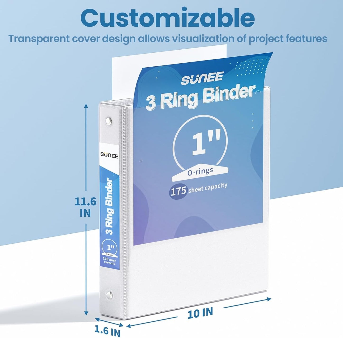 SUNEE 3 Ring Binders 1 Inch 12 Pack, Clear View Binders Bulk Three Ring PVC-Free (Fit 8.5x11 Inches) for School or Office Business Supplies, White