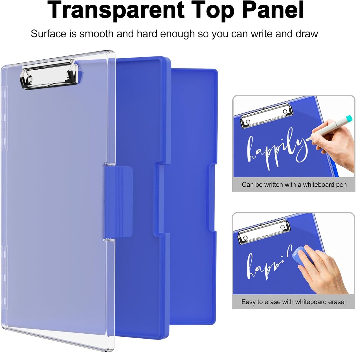 Piasoenc Clipboard with Storage, 8.5 x 11 Clip Boards with 2 Storage Case and A4 Paper Folder, Clear Dry Erase Top Panel, Heavy Duty Plastic, Folio & Side Opening, for Nurses, Teachers, Lawers,Black