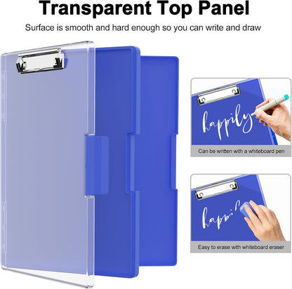 Piasoenc Clipboard with Storage, 8.5 x 11 Clip Boards with 2 Storage Case and A4 Paper Folder, Clear Dry Erase Top Panel, Heavy Duty Plastic, Folio & Side Opening, for Nurses, Teachers, Lawers,Black
