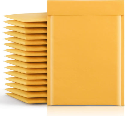 Fuxury Kraft Bubble Mailer 4x8” 50Pack Padded Envelopes Usable Size 4x7" Strong Adhesion Thick Bubble Envelopes Waterproof Cushioned Bubble Mailers Packaging for Small Business #000 Yellow