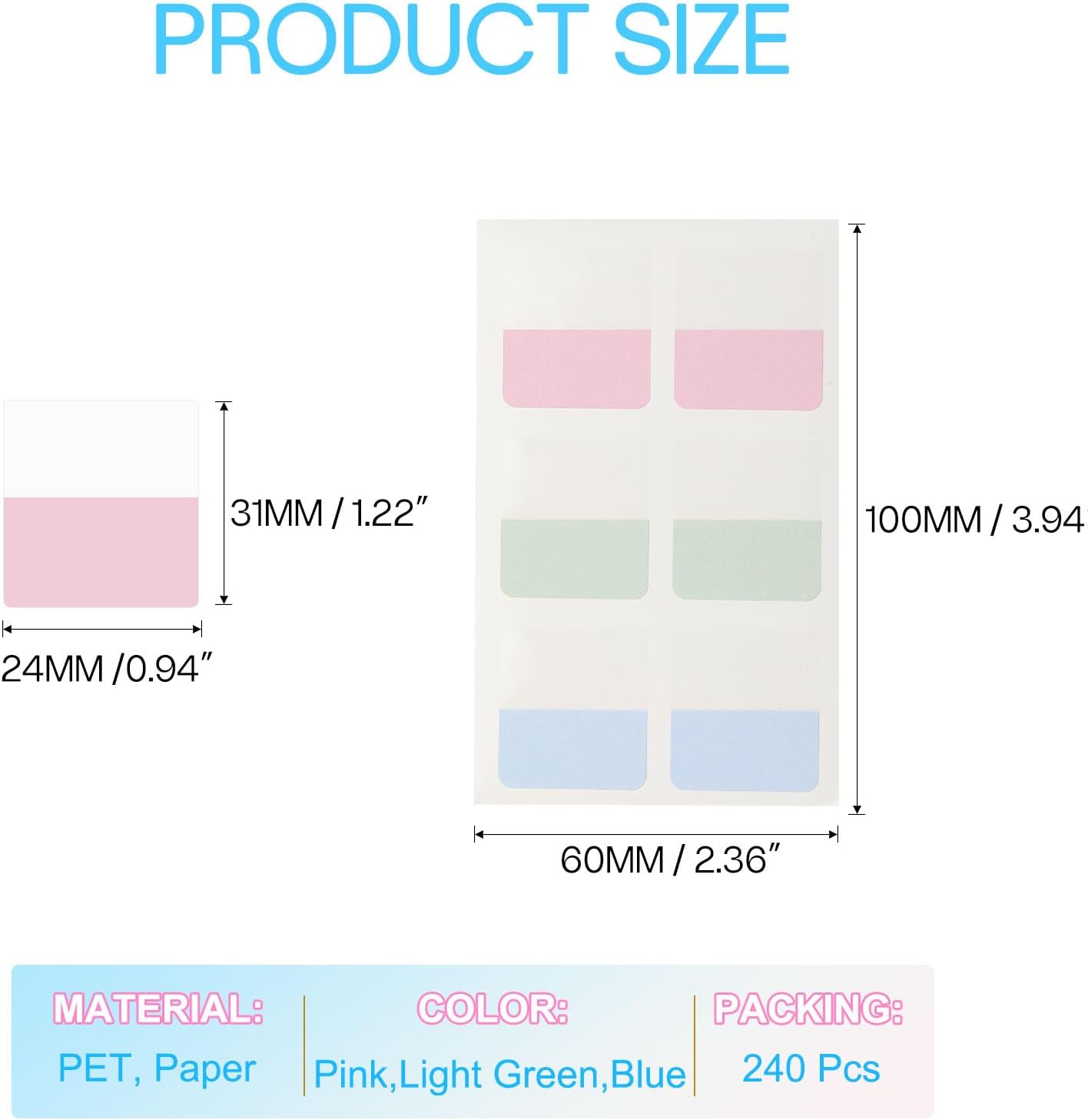PATIKIL Clear Index Sticky Tabs, 240 Pcs Large Transparent Sticky Notes Bookmarks Planner Stickers Page Tabs for Office Notebooks File Folder Ledger Book, Gradient Purple