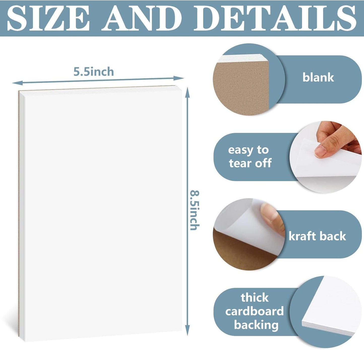 Whaline 5.5 x 8.5 Inch Blank Notepads 2 Pack White Scratch Pads 50 Sheets Each Pad Large Memo Pads with Cardboard Backing for Back to School Classroom Home Office Supplies