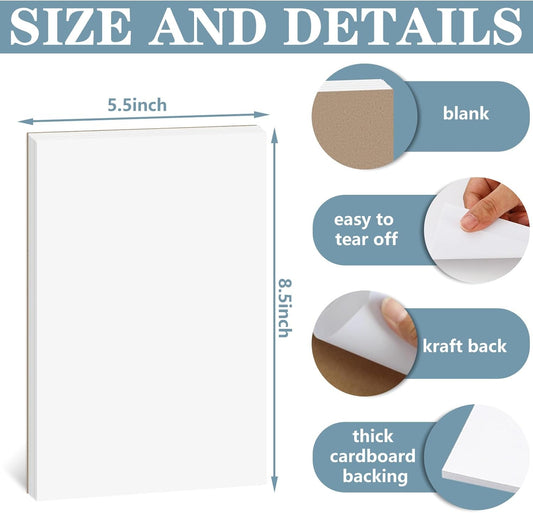 Whaline 5.5 x 8.5 Inch Blank Notepads 2 Pack White Scratch Pads 50 Sheets Each Pad Large Memo Pads with Cardboard Backing for Back to School Classroom Home Office Supplies