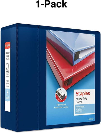 Staples Heavy-Duty 2-Inch D-Ring View Binder, Reinforced Spine, Holds Up to 450 Sheets, Gray, for Office & School