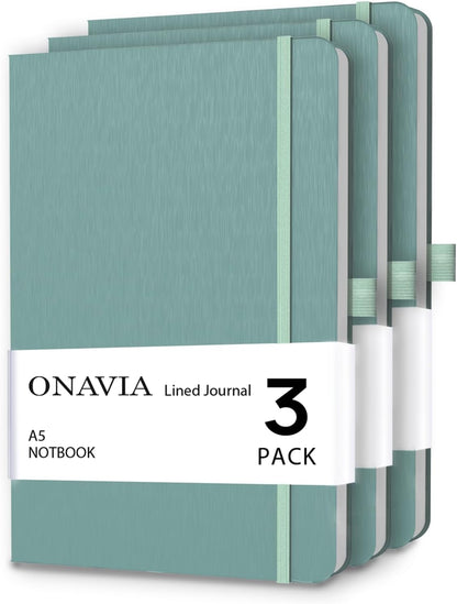 ONAVIA A5 College Ruled Notebook 3 Pack, Hardcover Lined Journals for School Notes, Study, Homework, Class Writing and Journaling, 160 Pages (80 Sheets), 5.8 x 8.3 in, Pink