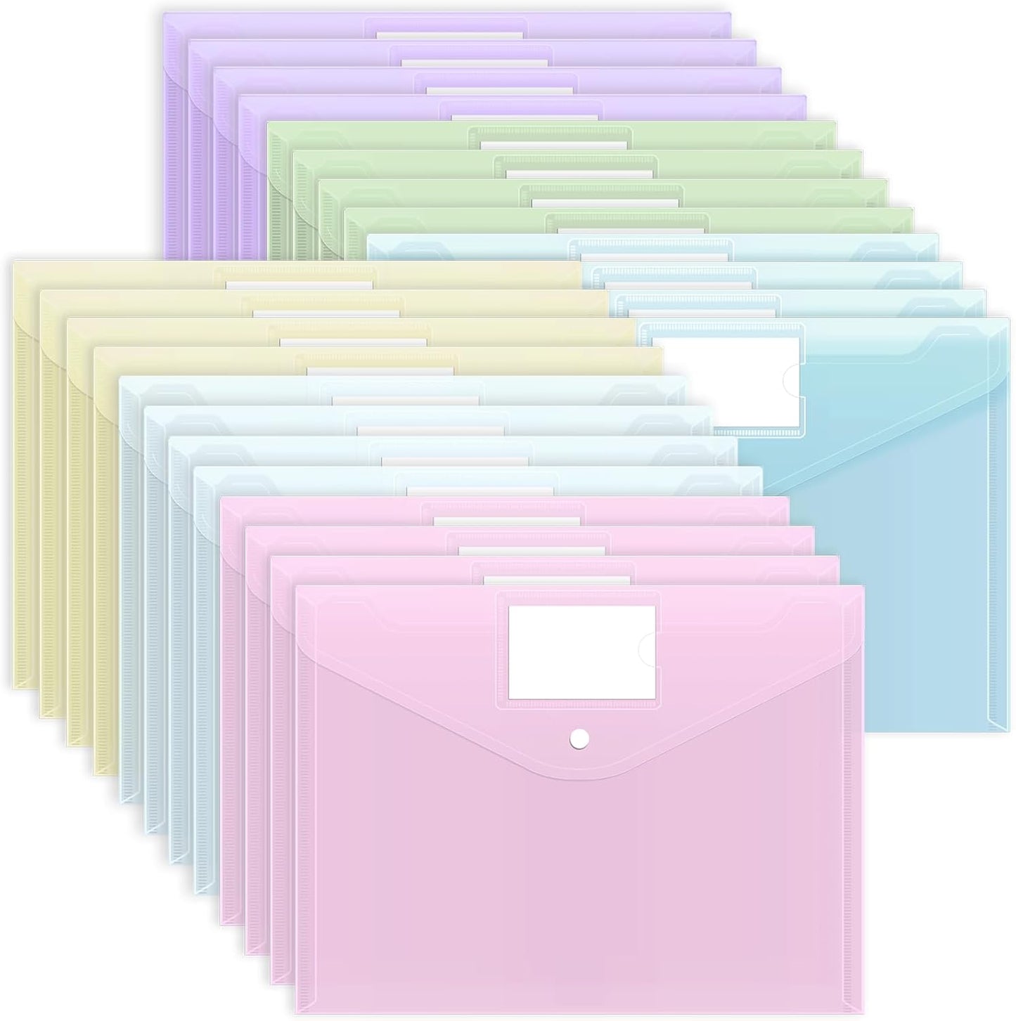 EOOUT 36 Pack Plastic Envelopes Poly Folders, Plastic File Folders with Snap Closure, A4 Size File Envelopes with Label Pocket for Documents School Office Supplies