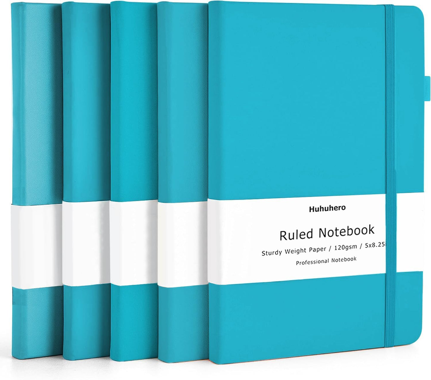 Huhuhero 5 Pack Lined Journal Notebooks, Hardcover Notebook for Work School Office, 5"×8.25", 120Gsm Thick Ruled Writing Journals for Note Taking Business, Black