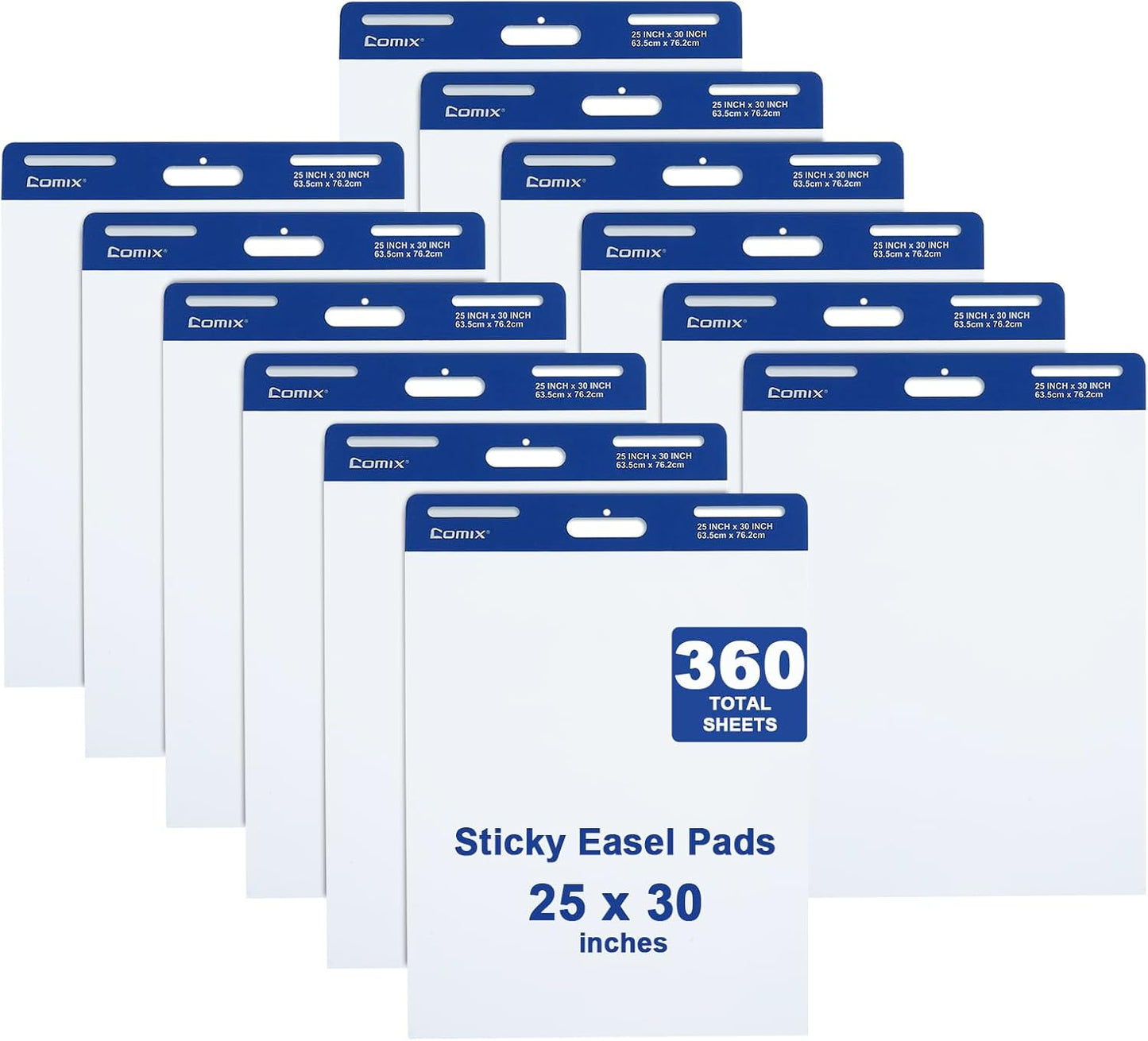 Comix Sticky Easel Pad, 25 x 30 Inches Flip Chart Paper for Teachers, Large Self Stick Easel Paper for Office School Classroom Supplies, 30 Sheets/Pad, 8 Pads/Pack