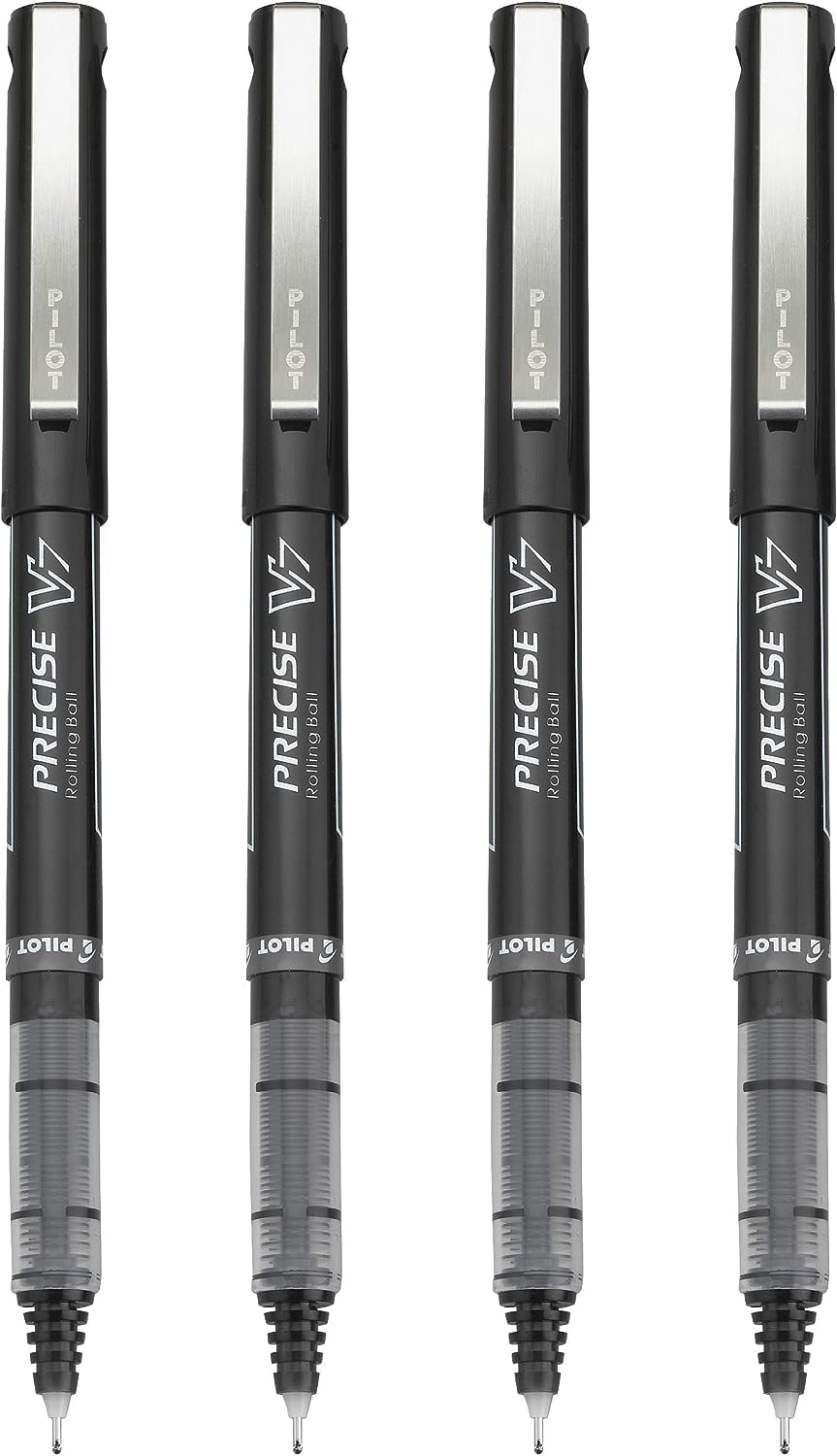 PILOT Precise V7 Stick Liquid Ink Rolling Ball Stick Pens, Fine Point (0.7mm) Black Ink, 4-Pack (26003)