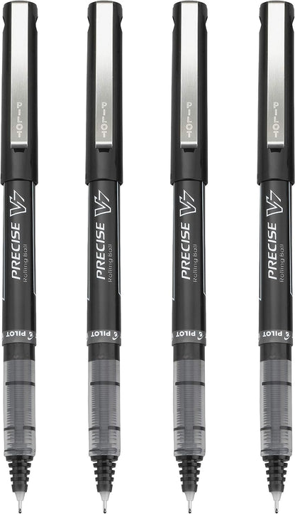 PILOT Precise V7 Stick Liquid Ink Rolling Ball Stick Pens, Fine Point (0.7mm) Black Ink, 4-Pack (26003)