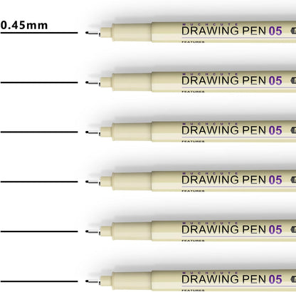 Muchcute Extra Fine Point Writing Pens:6 Black 0.25mm Ultra Thin Micron Pen 01 No Bleed Bible Journaling Study Supplies Annotation Smooth Waterproof Micro Line Tip Fineliner Gel Felt Ink Markers Stuff