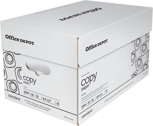 Office Depot White Copy Paper, 8 1/2in. x 11in., 20 Lb, 500 Sheets Per Ream, Case Of 10 Reams, 40402786