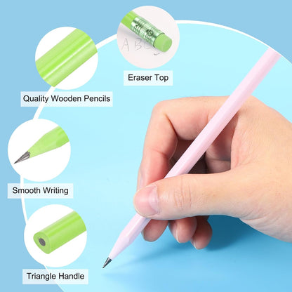 PATIKIL Round Pencils, 24 Pcs Triangle HB Graphite Pencil Wooden Pencils with Eraser for Classroom Office Writing Drawing Supplies, White