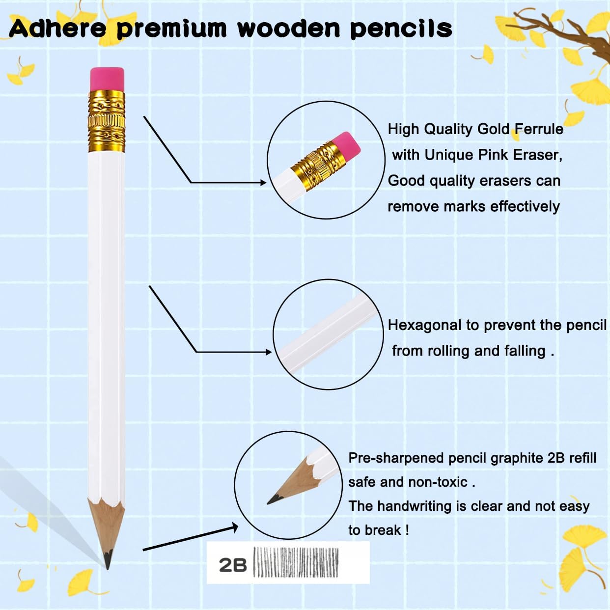 Adhere 25pcs Golf Pencils with Eraser Pre sharpened Hexagon half Wooden Pencils Graphite 2B for Golf Event Scoring,Classroom,Wedding,Company Meetings,Pew, Pocket (Nature)