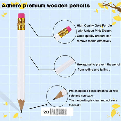 Adhere 25pcs Golf Pencils with Eraser Pre sharpened Hexagon half Wooden Pencils Graphite 2B for Golf Event Scoring,Classroom,Wedding,Company Meetings,Pew, Pocket (Nature)