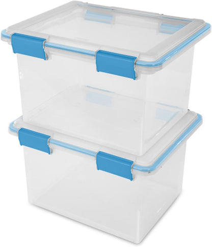 Sterilite 4-Pack Gasket Box, Weather-Resistant Storage Bins with Latching Lids, 32 Quart - Heavy-Duty Organizing Containers for Closet, Bathroom, and Office