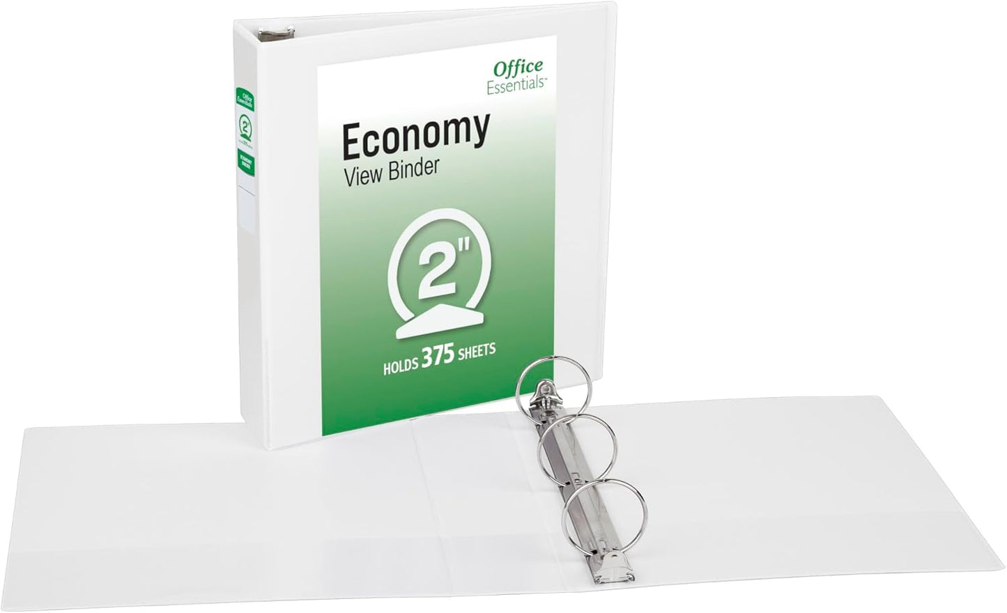 Office Essentials Economy View 3 Ring Binders, 0.5" Round Rings, 0.7" Spine, 100-Sheet Capacity, White Binders (12-Pack of 03422)