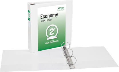 Office Essentials Economy View 3 Ring Binders, 0.5" Round Rings, 0.7" Spine, 100-Sheet Capacity, White Binders (12-Pack of 03422)