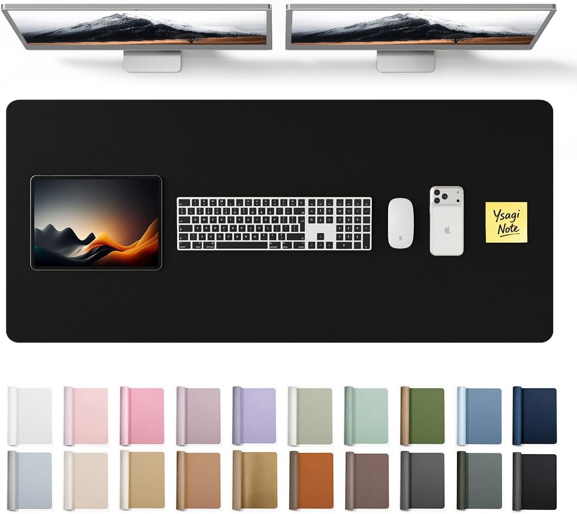 YSAGi Leather Office Desk Pad Protector, Large Mouse Pad, Non-Slip, PU Leather, Laptop Desk Blotter, Waterproof Writing Pad for Office and Home, Black, 23.6" x 13.8" - Colors B