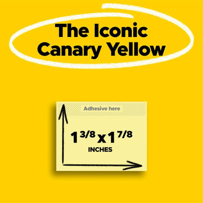 Post-it Notes, 1/3/8 x 1 7/8 in, 24 Sticky Notes Pads, 100 Sheets per Pad, Canary Yellow, The Original Post-it Note, School Supplies and Oﬃce Products