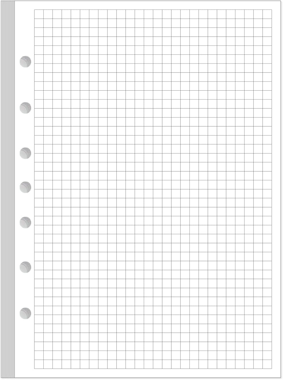 A5 Grid Refill Paper, 6-Hole Graph Paper, 100Sheets / 200Pages Loose-Leaf Grid Paper, 100gsm White Paper, 5.8" x 8.3 "