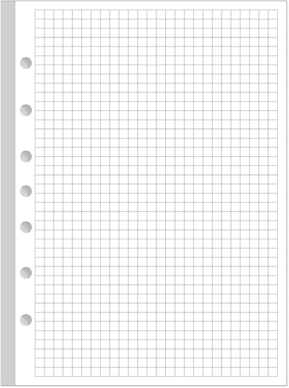 A5 Grid Refill Paper, 6-Hole Graph Paper, 100Sheets / 200Pages Loose-Leaf Grid Paper, 100gsm White Paper, 5.8" x 8.3 "