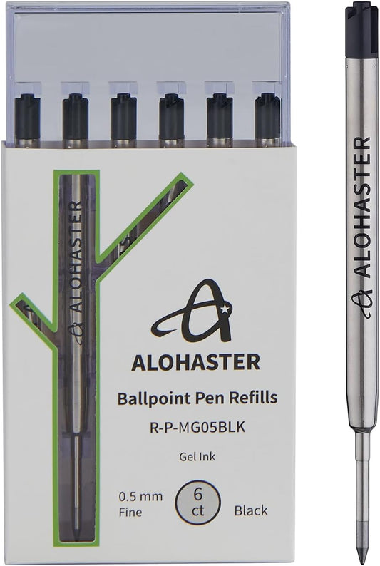 Alohaster Refills, for Parker Ballpoint Pens, Gel Ink, 0.5 mm, Black, 6 Count