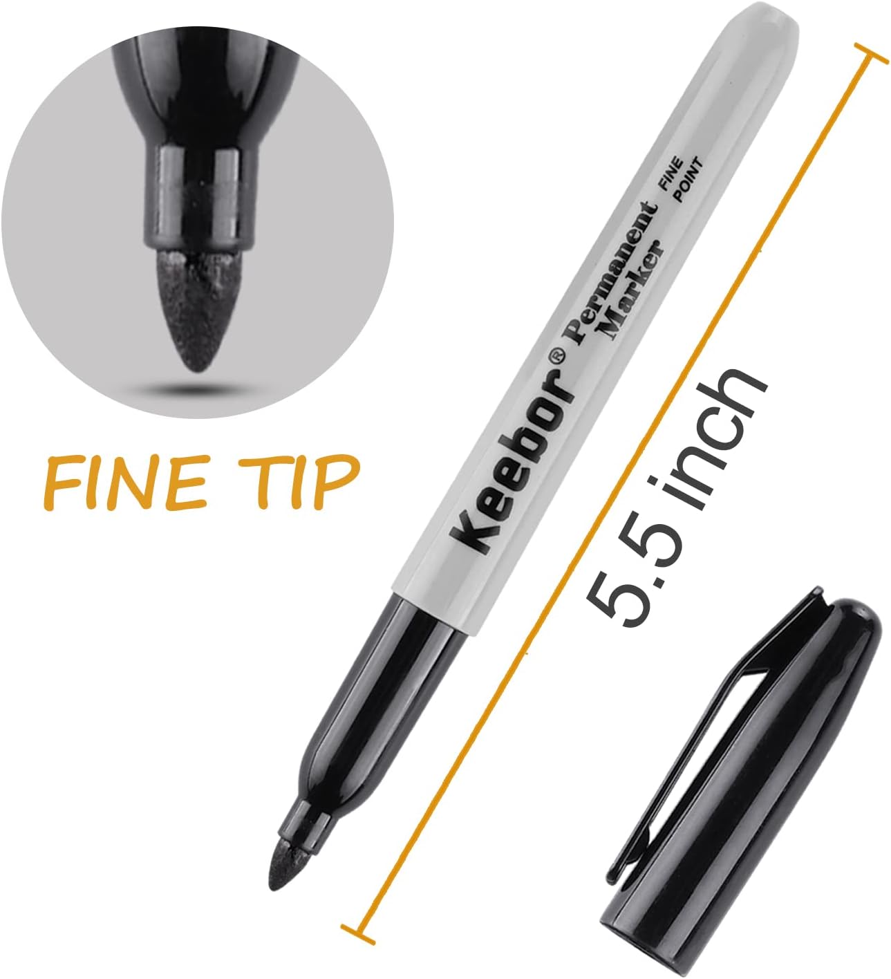 Keebor Permanent Markers Bulk, 60 Pack Black Permanent Markers, Quick Drying & Fade Resistant, Fine Point Marker Set for Wood, Plastic, Paper, Metal